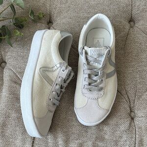 Vans Cream and Light Gray Suede Platform Sneakers